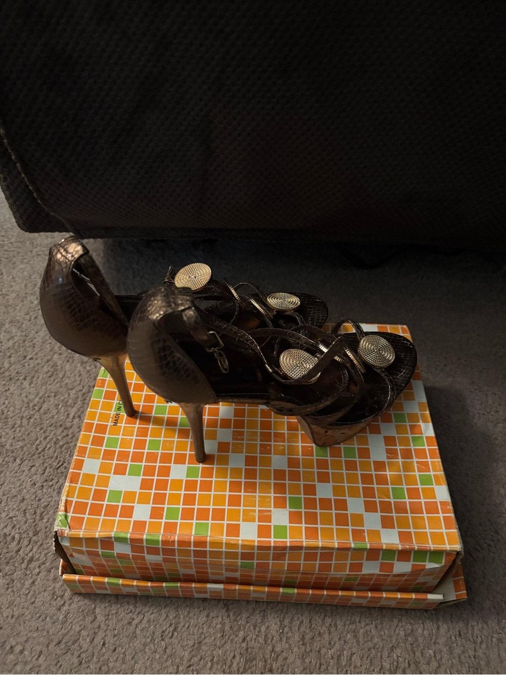 Women’s Brown Metallic Strappy High-Heel Sandals
